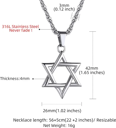 Vista 6 de GOLDCHIC JEWELRY David Star Necklace for Men, Stainless Steel Cross Pendant Jewish Israel Jewelry with Water Wave Chain