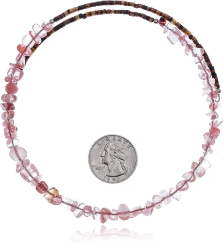 Vista 2 de $130Tag Cuarzo rosa Certificado Navajo Nativo Gargantilla ajustable Collar Wrap 25574 Hecho por Loma Siiva, Metal Piedra