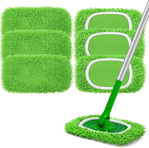 Vista 10 de Almohadillas de microfibra reutilizables para trapeador Compatibles con Swiffer Sweeper - Paquete de 4 paños de barrido en seco y paños de trapeo