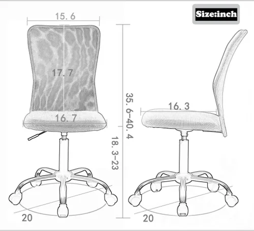 Vista 2 de Silla de oficina de malla simple, silla de oficina ergonómica sin brazos, silla de oficina en casa, silla de computadora ajustable, silla giratoria