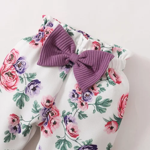 Vista 6 de Mioglrie Conjunto de ropa de bebé recién nacido, conjunto de pantalones, conjunto floral de algodón, ropa de bebé para niñas