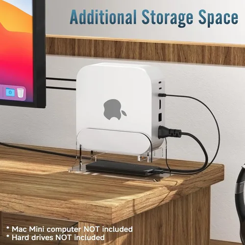 Vista 6 de Likesing Soporte de escritorio vertical de acrílico transparente para Mac mini M4/M4 Pro 2024, soporte para Mac mini M4 con ranura de almacenamiento