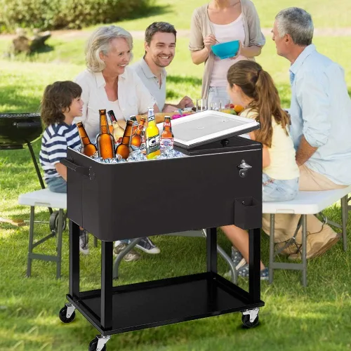 Vista 2 de SSLine - Hielera portátil con ruedas para patio, con ruedas, para exteriores, bar de bebidas frías, carro con estante de almacenamiento