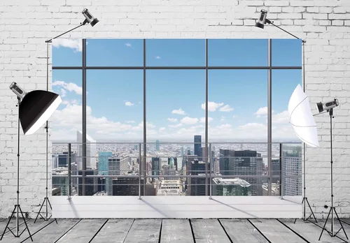 Vista 3 de Fondo de tela de 5 x 3 pies, para ventana de oficina, decoración moderna de casa, ventana, fondo de foto, tapiz para zoom, reuniones