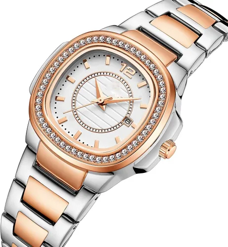 Vista 2 de Relojes de mujer Moda Cuadrado Dial Acero Inoxidable Impermeable Fecha Diamante Damas Vestido Relojes de Pulsera