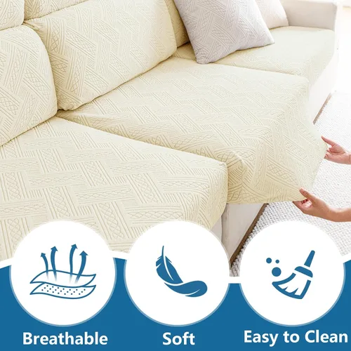 Vista 7 de hyha Fundas de cojín impermeables para sofá, fundas impermeables para sofá modular de 3 cojines para mascotas, funda elástica lavable con parte Beige
