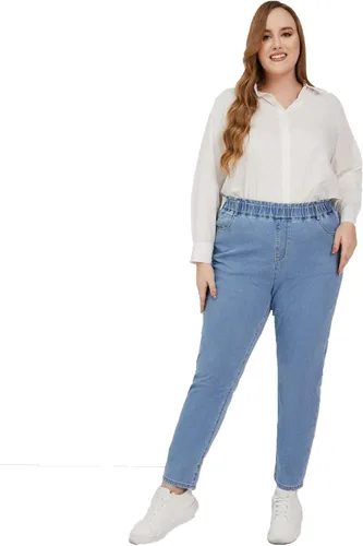 Vista 3 de Plus Size Pull-on Jeans for Women Thin Petite Full Length Mom High Waist Elastic Loose Harem Pants