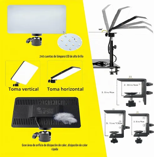 Vista 4 de Luz de video bicolor de escritorio LED, luz dominante con soporte