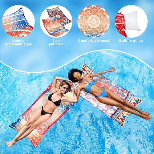 Vista 4 de Silla flotante de piscina, paquete de 2 flotadores de piscina para adultos, 4 en 1, flotadores multiusos para piscina, juguetes flotadores