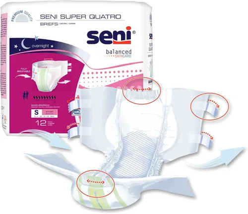 Vista 7 de Seni Super Quatro - Calzoncillos unisex para incontinencia adulta con pestañas, talla pequeña (55,9-81,3 cm), 12 unidades (1 paquete de 12)