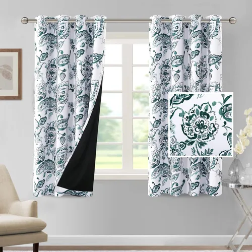Vista 17 de H.VERSAILTEX - Cortinas 100% blackout con estampado floral de cattleyas, 45 pulgadas de largo, juego de 2 paneles térmicos con forro negro, a prueba
