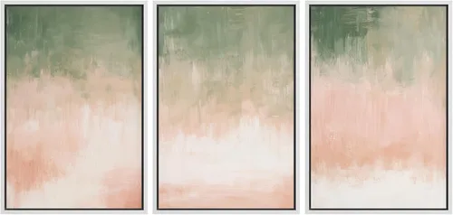 Vista 268 de SIGNFORD - Set de obras de arte en lienzo enmarcado para pared, ilustraciones abstractas de neblina del desierto en tonos neutros beige y marrón