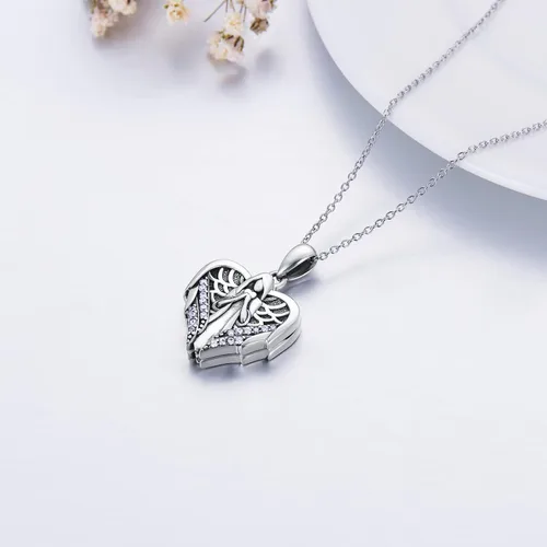 Vista 3 de Collar con medallón de corazón de ángel de la guarda que tiene 2 fotos personalizadas, medallón de fotos personalizado, para mascotas, perros
