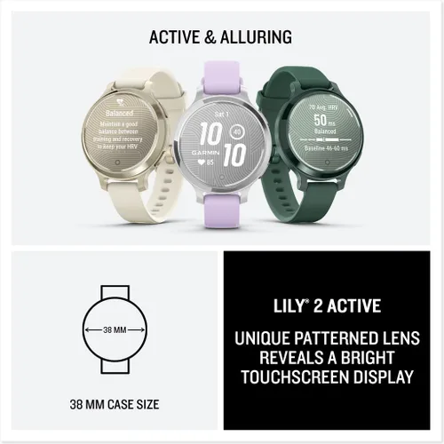 Vista 7 de Garmin Lily 2 - Reloj inteligente pequeño y elegante de hasta 5 días de duración de la batería, pantalla oculta, lente con patrón lila metálico
