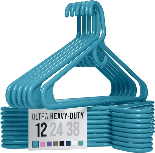 Vista 22 de NEATERIZE Perchas de ropa de plástico ultra resistentes - Aqua - Percha duradera para abrigos, trajes y ropa. Perchas De Ropa (Paquete de 12 - Aqua)