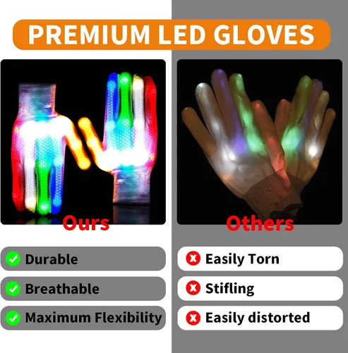 Vista 3 de GLEDLOVES Guantes LED, juguetes divertidos para adolescentes, niños y niñas de 12 a 16 años con 6 modos de flash, regalos para niños de 12, 13, 14