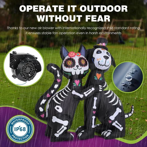 Vista 3 de ZPISF - Esqueleto inflable de Halloween de 6 pies, gato y perro negro Gato y perro de 6 pies