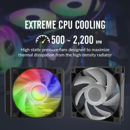 Vista 7 de Dracaena.io Enfriador de CPU AIO de 4.724 in, control remoto ARGB, ventilador PWM ARGB silencioso, bomba de rodamiento hidráulico y radiador