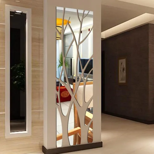 Vista 4 de Adhesivos de pared de espejo acrílico 3D, ramas de árbol, calcomanías de espejo acrílicas extraíbles autoadhesivas para pared, calcomanías