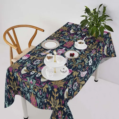 Vista 313 de Mantel Floral Retro de Pájaros, Diseño Original Bohemio William Morris Estampado Cubierta de Mesa para Hogar Picnic Fiesta Comedor Cocina William