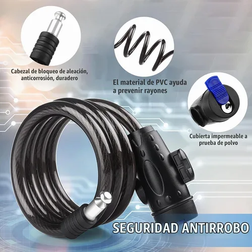 Vista 2 de Candado de bicicleta, [4 pies/3.9 ft] Diyife - Candados de cable para bicicleta con 2 llaves, resistente a la intemperie, cable de seguridad
