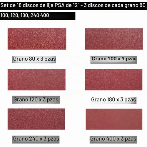 Vista 2 de 18 discos de lija PSA de 12 pulgadas, 3 de cada uno de 80, 100, 120, 180, 240, 400, discos de papel de lija de 12 pulgadas con autoadhesivo PSA