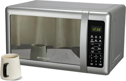 Vista 2 de Emerson MW7601SL Horno microondas para encimera con elegante puerta de vidrio con acabado espejo, 700 W, 10 niveles de potencia y 6 ajustes