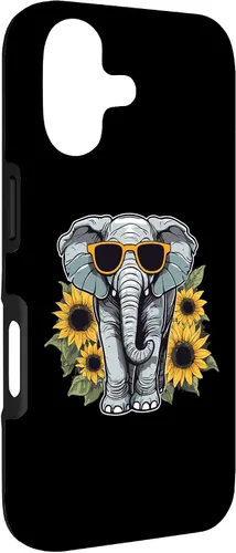 Vista 3 de Elephant with Sunglasses and Sunflowers Case for iPhone 17