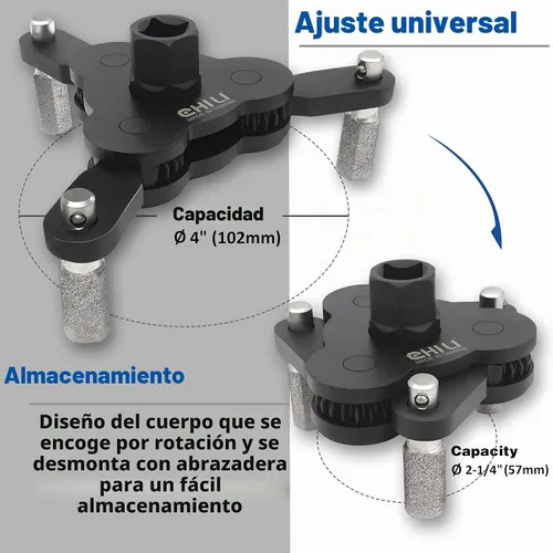 Vista 2 de CHILI TOOLS Llave magnética universal ajustable antideslizante para filtro de aceite con unidad cuadrada de 3/8 pulgadas Rango de herramienta