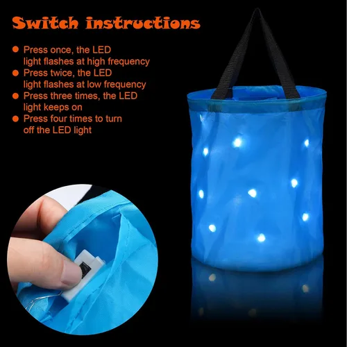 Vista 3 de Shappy 2 bolsas de dulces de Halloween con luz LED, para dulce o truco, cubo de dulces de Halloween, multiusos, reutilizable, para suministros