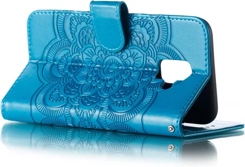 Vista 4 de LEECOCO - Funda para Samsung A6 2018 con diseño de mandala en relieve de lujo de piel sintética con tapa para cuaderno, cartera con soporte LD: azul