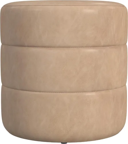 Vista 18 de HomePop Otomana redonda tapizada de piel sintética (sin tapa, solo asiento) HomePop Decoración para el hogar Pouf redondo para reposapiés – Piel