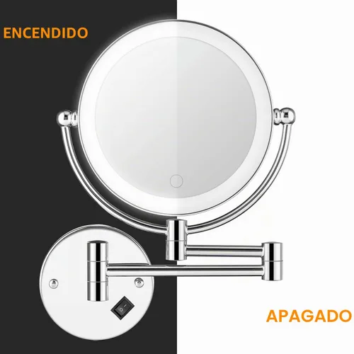 Vista 6 de Espejo de maquillaje iluminado de pared de 8 pulgadas, espejo de tocador con aumento 1X/5X de doble cara con 3 luces LED de color, control táctil