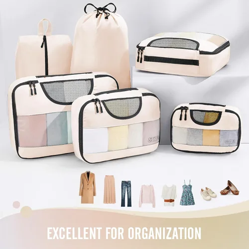 Vista 2 de Veken - Juego de 6 cubos de embalaje para maletas, bolsas organizadoras de viaje para equipaje de mano, juego de bolsas organizadoras de maleta