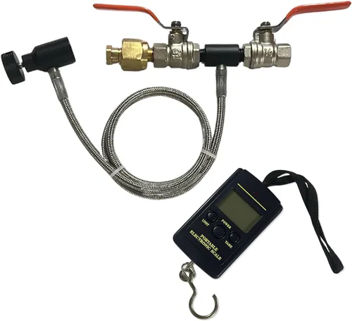 Vista 9 de Estación de recarga de CO2 Paintball de doble válvula con manguera de acero inoxidable de 40 pulgadas + escala digital A01L - Kit de llenado de CO2