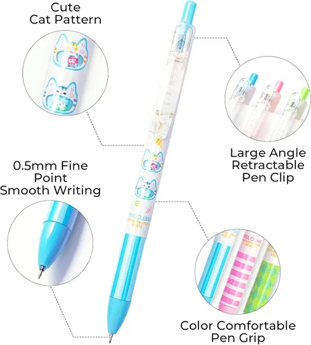 Vista 2 de M&G Bolígrafos de gel, bolígrafos retráctiles de tinta de gel de 0.020 in, punta fina, bonitos bolígrafos de gel con patrón de gato