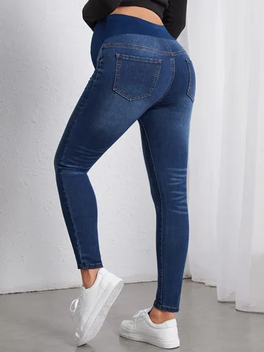 Vista 2 de Floerns Jeans de maternidad para mujer, de cintura alta, ajustados, cómodos, elásticos, pantalones de embarazo