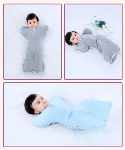 Vista 6 de Bycc Bynn Paquete de 2 sacos de dormir con manga alta, transición a saco de dormir portátil sin brazos para bebé pacify, Azul + Gris