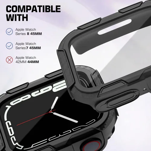 Vista 2 de EDIMENS Paquete de 2 fundas resistentes compatibles con Apple Watch de 1.772 pulgadas Series 9/8/7 con protector de pantalla de vidrio templado