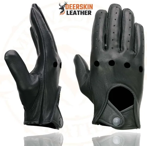 Vista 5 de Milwaukee Leather SH869 - Guantes de mano de motocicleta para hombre, color negro, perforado, piel de ciervo, con nudillo abierto y transpirable