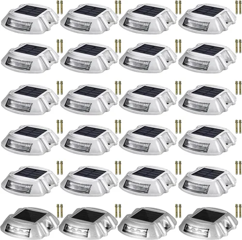 Vista 13 de VEVOR Paquete de 16 luces solares para entrada con botón de interruptor, luces de cubierta impermeables, muelle inalámbrico, 6 LED para advertencia
