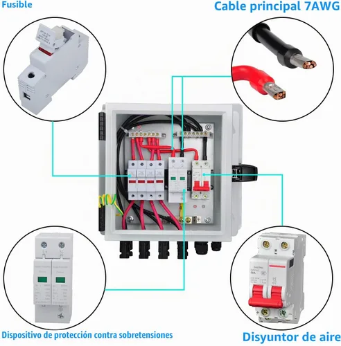 Vista 3 de Caja combinadora fotovoltaica de 4 cuerdas con fusible de corriente nominal de 15 A, caja de metal Surge Protective Device and 50A Air Circuit