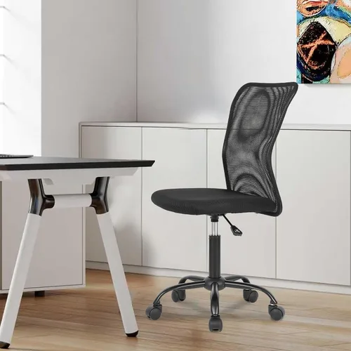 Vista 2 de [Usado] Silla de escritorio ergonómica de malla para computadora, respaldo moderno ejecutivo, soporte para la espalda media, silla giratoria y Negro