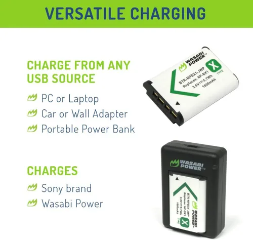 Vista 6 de Wasabi Power Batería NP-BX1 (paquete de 2) y cargador USB dual para Sony NP-BX1/M8, ZV-1, ZV-1 II, Cyber-Shot DSC-HX95, HX99, HX350, RX1, RX1R II