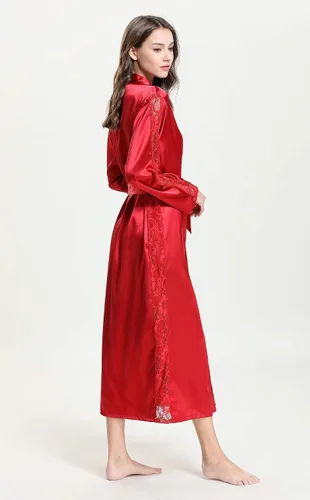Vista 2 de Aivtalk Conjunto de 2 piezas de camisones y bata de satén para mujer, vestido sexy de seda