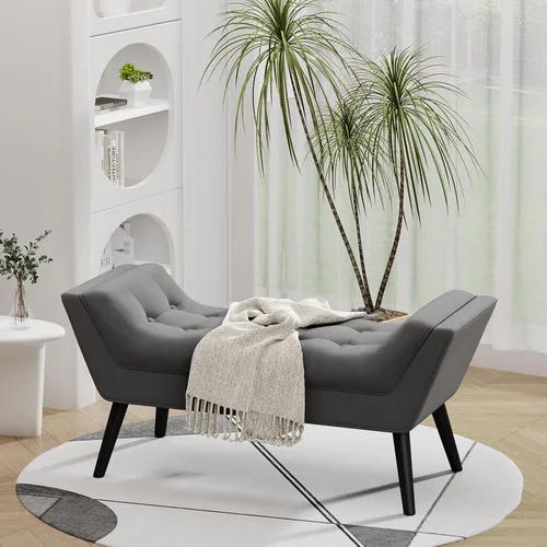 Vista 9 de Andeworld Banco de Cama Tapizado con Capitoné, Reposapiés Otomán de Entrada, Banco de Dos Asientos (Gris Oscuro)