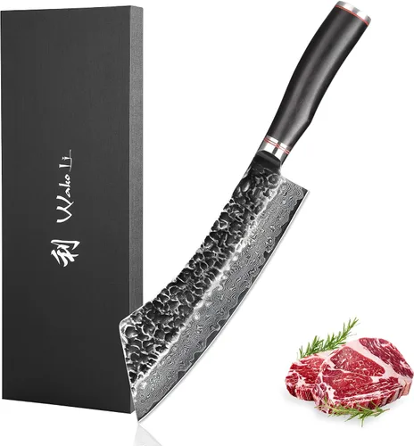 Vista 11 de Wakoli EBO BBQ Hamokiri - Cuchillo de carnicero de damasco de 7.9 pulgadas Acero con núcleo VG10 de 67 capas Mango de madera de roble oscuro