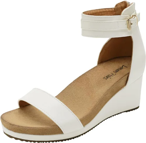 Vista 15 de Dream Pairs Sandalias de plataforma, con cuña y correa al tobillo, con hebilla y punta abierta, para mujer Negro