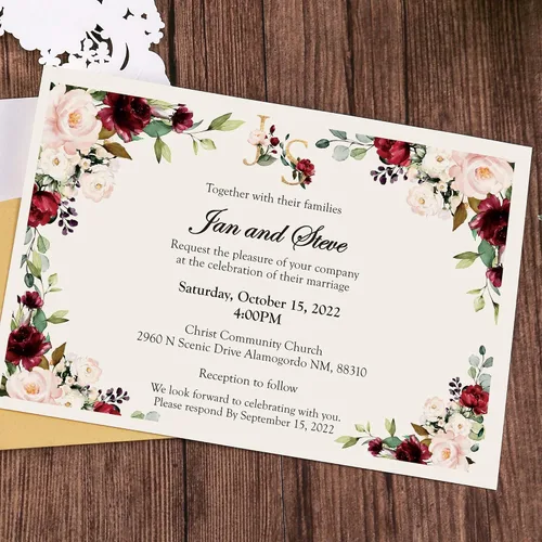 Vista 7 de DORIS HOME 50 tarjetas de invitación de encaje floral dorado blanco cortado con láser con sobres para invitaciones de boda, despedida de soltera