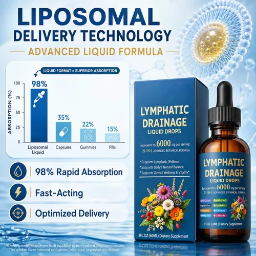 Vista 5 de Gotas de drenaje linfático 21 en 1, suplemento líquido de apoyo linfático herbario avanzado para un equilibrio saludable de líquidos, hinchazón